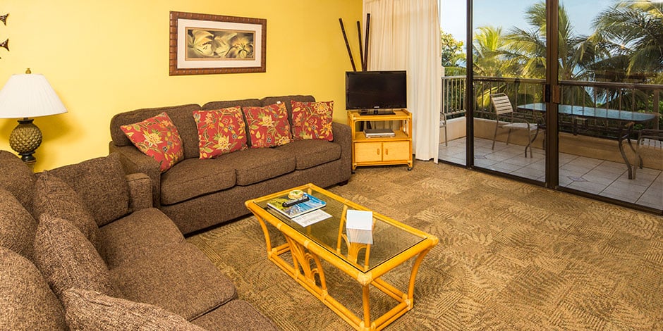 2 Bedroom Partial Ocean View living room at Paki Maui
