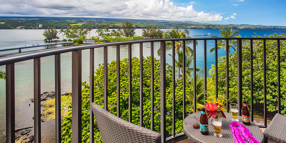 View of Hilo Bay from lanai of Hilo Hawaiian Hotel